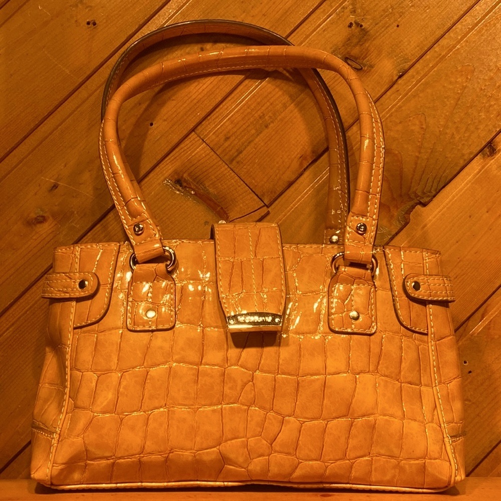 Liz Claiborne Croc Embossed Patent Leather Shoulder Bag